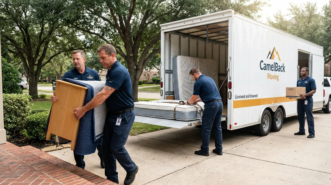 Crew loading residential truck for cross-state move from Escondido, CA